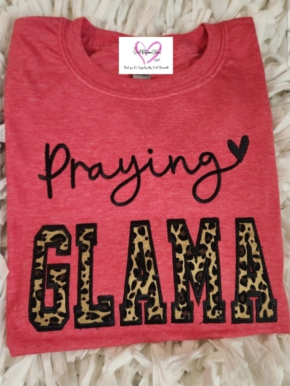 Praying GLAM Leopard Embriodery Graphic Tee - Coral Pink Size Med.